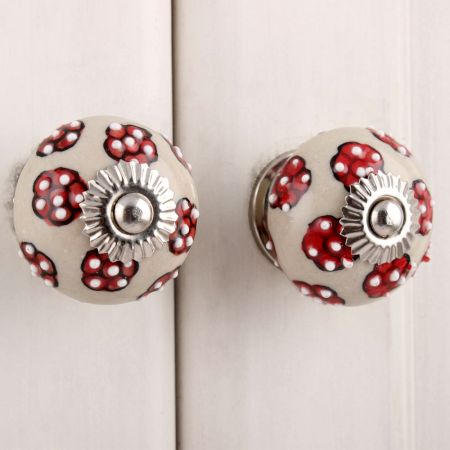 Red Tiny Floral Ceramic Knob