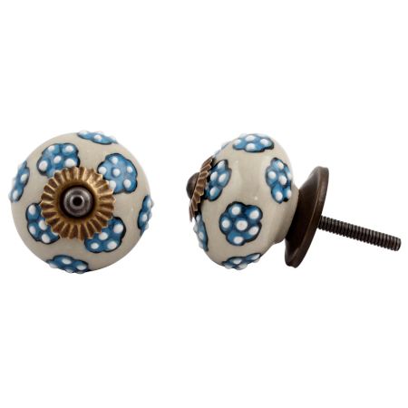 Turquoise Tiny Floral Ceramic Knob
