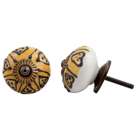 Blue Heart Yellow Ceramic Knob
