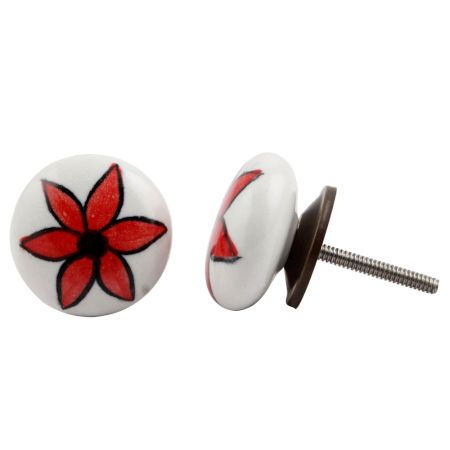 Red Flower Flat Knob