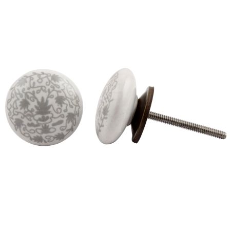 Grey Floral Flat Knob