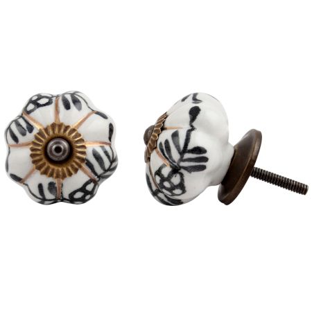 Black Floral Gold Line Melon Ceramic Knob