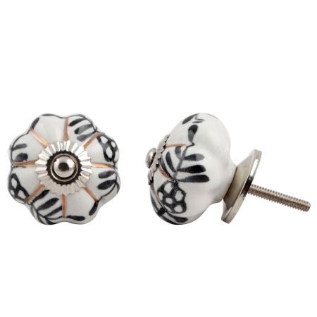 Black Floral Gold Line Melon Ceramic Knob
