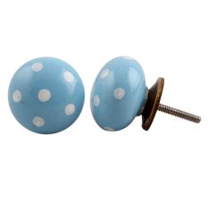 Sky Blue White Polka Almirah Knob