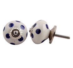 White Navy Blue Polka Dot Ceramic Knob