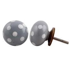 Grey White Polka Dot Cabinet Knob