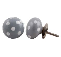 Grey White Polka Dot Cabinet Knob