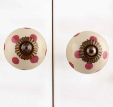 Cream Pink Polka Dotted Ceramic Knob