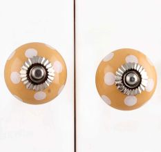 Mustard White Polka Ceramic Almirah Knob