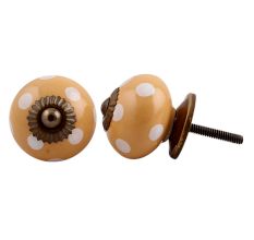 Mustard White Polka Ceramic Almirah Knob