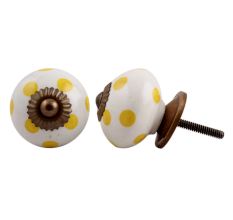 White Yellow Polka Ceramic Furniture Knob