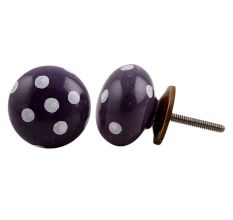 Purple White Polka Dotted Drawer Knob
