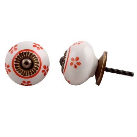 White Orange Floral Ceramic Knob