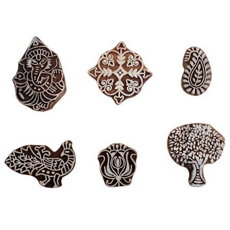 Set of 6 Piece New Mix Wooden Printing Block