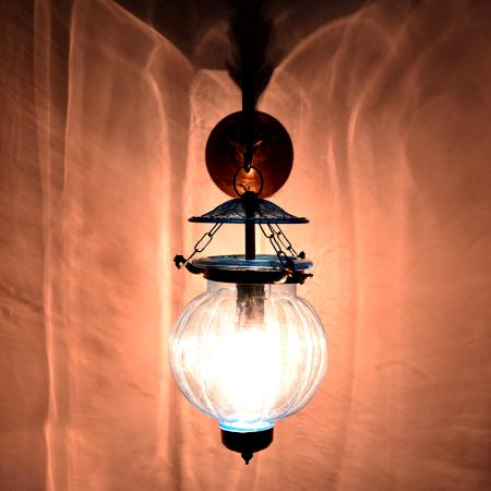 Light Blue Melon Shaped Glass Lamp 