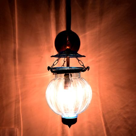 Light Blue Melon Shaped Glass Hanging