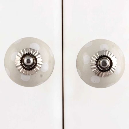 Cream White Polka Ceramic Knob