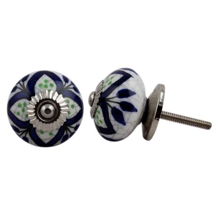 Navy Blue Flower Crackle Ceramic Drawer Knob