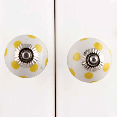 White Yellow Polka Ceramic Furniture Knob