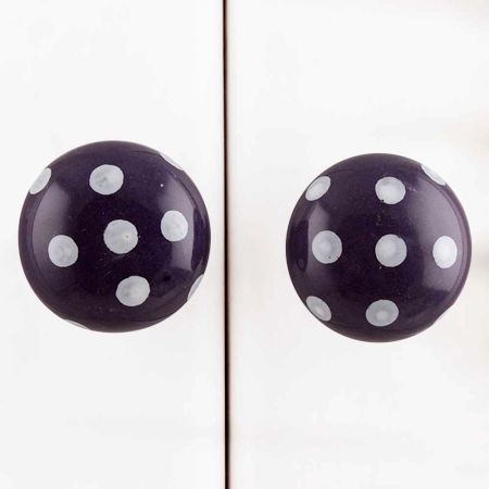 Purple White Polka Dotted Drawer Knob
