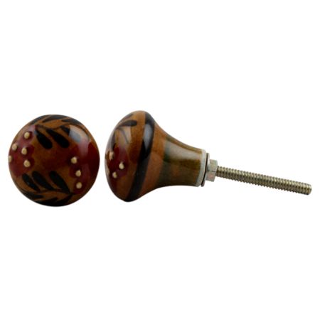 White Red Orange Floral Ceramic Bulb Knob