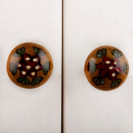 Mustard Big Red Floral Ceramic Wardrobe Knob