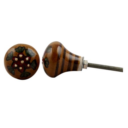 Mustard Big Red Floral Ceramic Wardrobe Knob