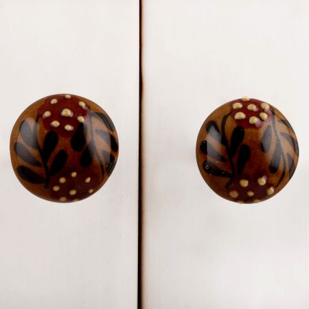 Red Black Dotted Leaf Cabinet Knob