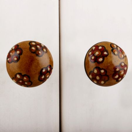 Red Dotted Leafy Ceramic Bulb Knob