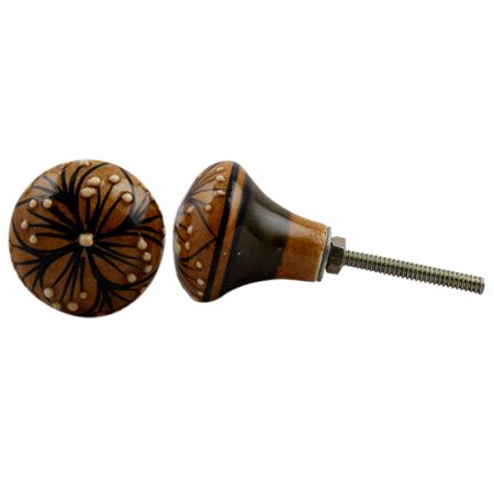 Mustard Four Red Floral Ceramic Bulb Knob