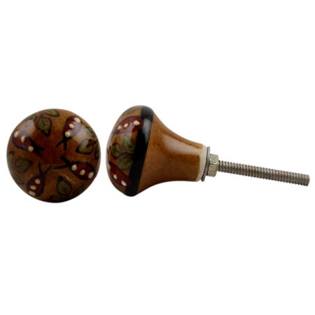 Brown Red Dotted Fish Ceramic Bulb Knob