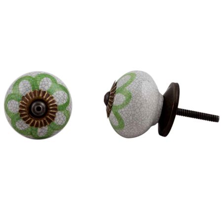Lime Green Floral Crackle Ceramic Drawer Knob