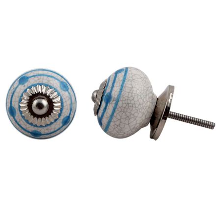 Blue Striped Dotted Cackle Cabinet Knob