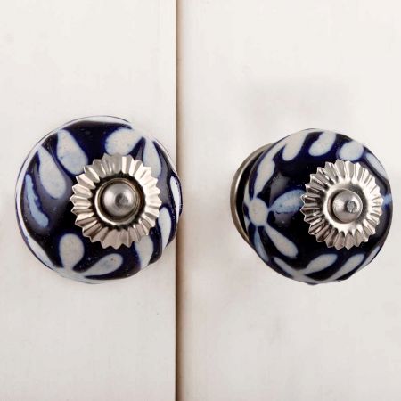 Navy Blue Etched Ceramic Knob-08