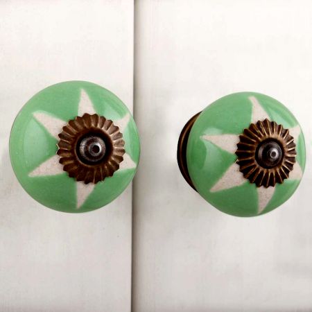 Pea Green Etched Ceramic Knob-10