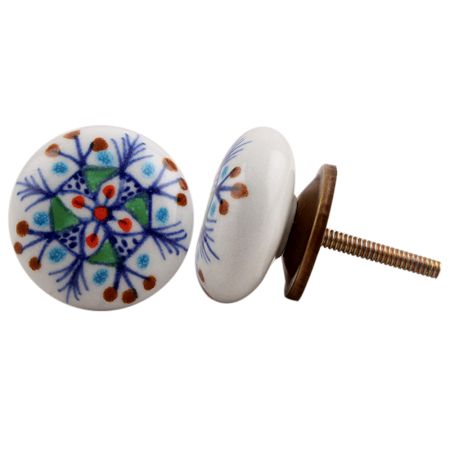 Blue Floral Flat Knob