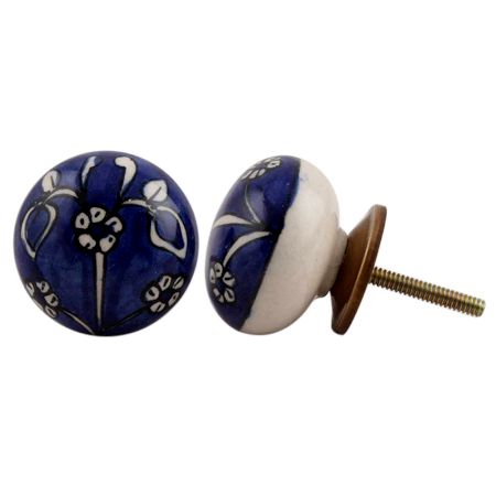Navy Blue Floral Knob