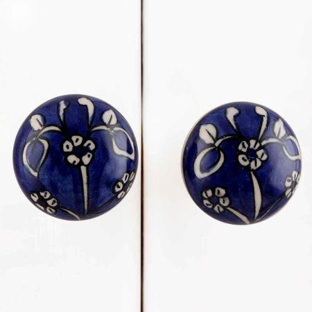 Navy Blue Floral Knob