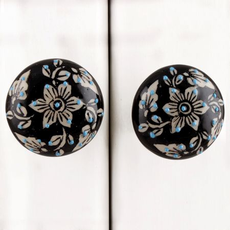 Black Floral Flat Knob