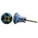 Long Blue Floral Bulb Ceramic Pull Knob