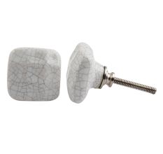 White Square Ceramic Crackle Furniture Knob