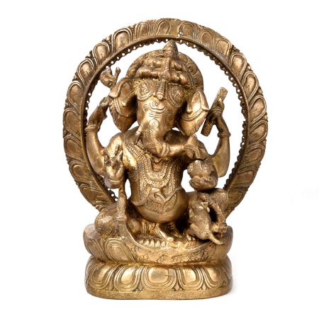 Bronze Ganesha Statue with Rat