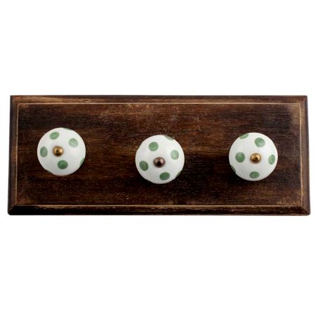White Pea Green Dot Wooden Hooks