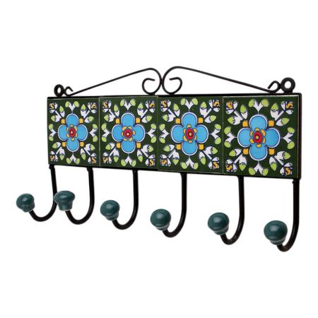 Green Floral Ceramic Tiles Hooks-474