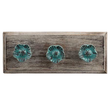Green Daffodils Ceramic Etched Wooden Hooks
