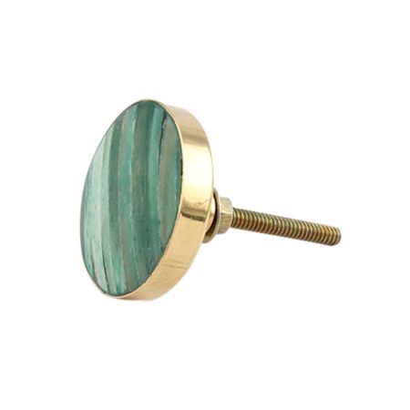 Round Sea Green Metal and Bone Knob