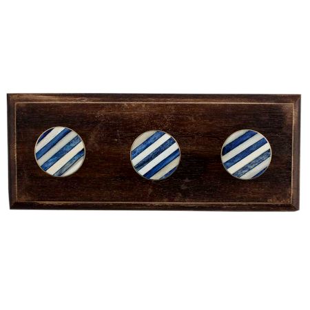 Round Slate Blue White Metal and Bone Wooden Hooks