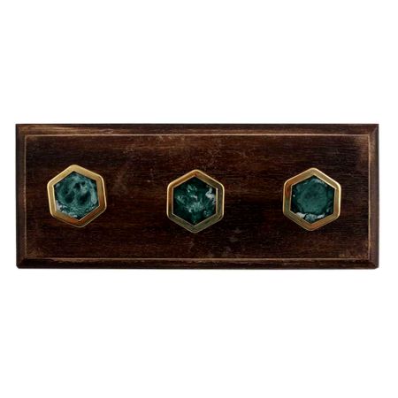 Hexago Sea Green Stone and Metal Wooden Hooks