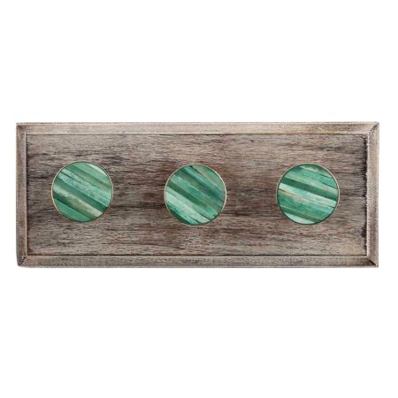 Round Sea Green Metal and Bone Wooden Hooks
