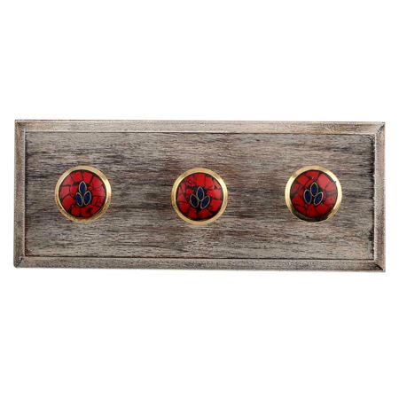 Round Red Stone and Metal Wooden Hooks